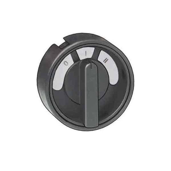 Ein schwarzer Drehschalter mit drei Einstellungen: '0', 'I' und 'II'. Der Schalter ist auf die Position 'I' eingestellt.