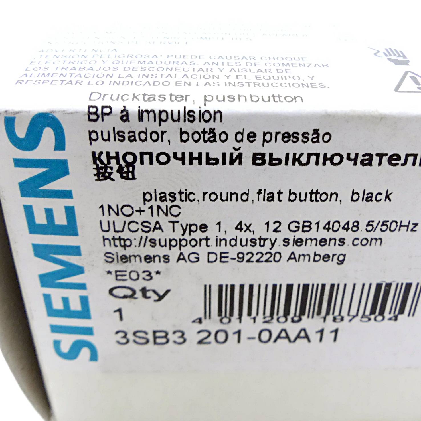 Siemens 3 Stück Drucktaster schwarz (3SB3201-0AA11)