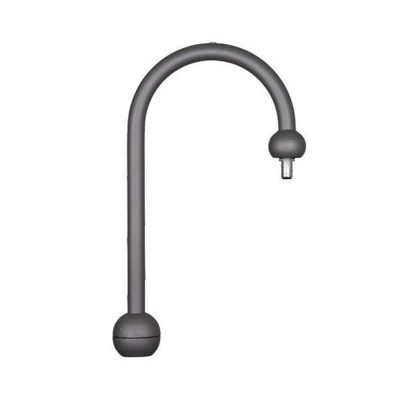 Ein eleganter, moderner schwarzer Küchenarmatur mit hochgebogenem Auslauf und Einhebel-Design, geeignet für zeitgenössische Kücheneinrichtungen.