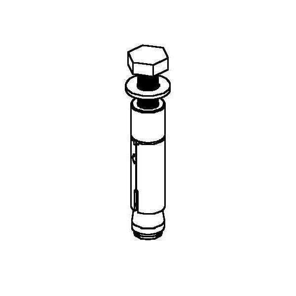 Eine Illustration einer mechanischen Schraube mit einem sechseckigen Kopf oben, einem gerilltenSchaft und einem glatten zylindrischen Abschnitt in der Mitte.
