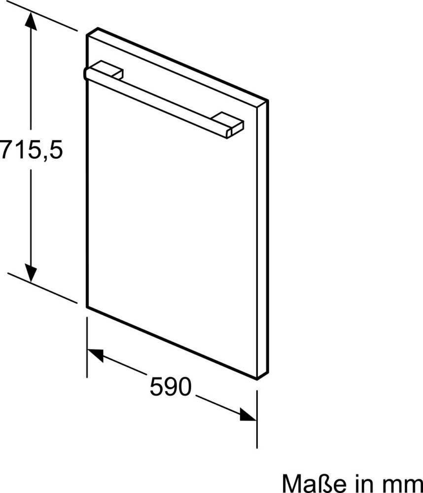 Technische Zeichnung eines Küchengerätepanels mit Abmessungen: Höhe 715,5 mm, Breite 590 mm.