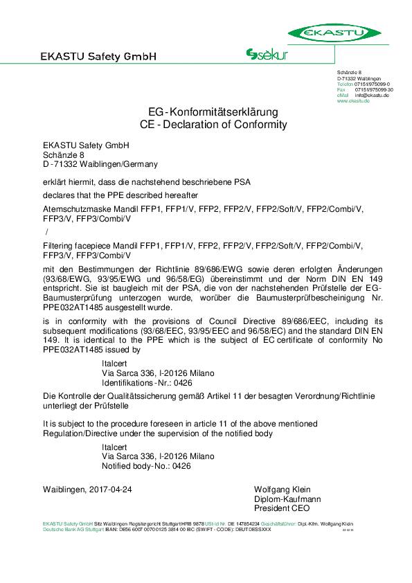 Atemschutzmaske Mandil/Combi/V FFP3 NR m.Ausatemventil EKASTU