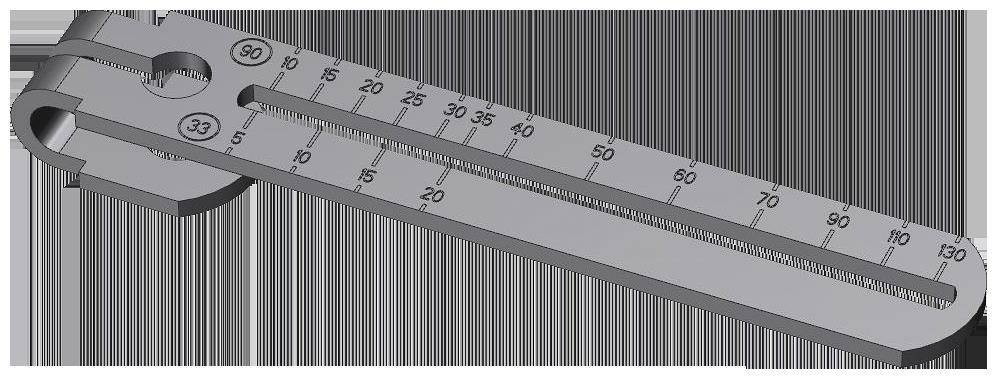 Lineal mit metrischen und imperialen Maßeinheiten, die Zoll und Zentimeter nebeneinander auf einem liniertem Hintergrund zeigt.