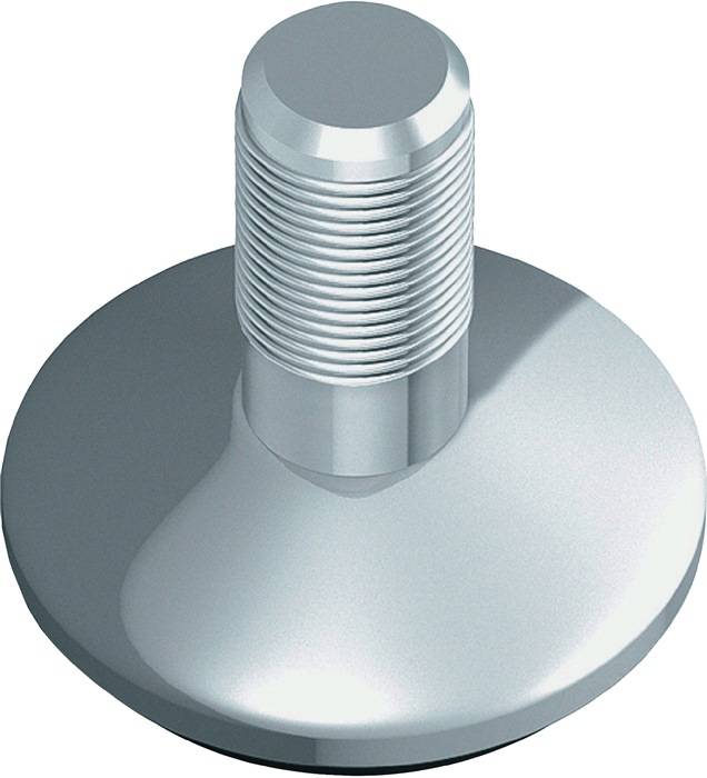 Eine Metallschraube mit geschlitzter, runder Basis und gewindeter zylindrischer Kopfform, aufrecht auf einer reflektierenden Oberfläche positioniert.