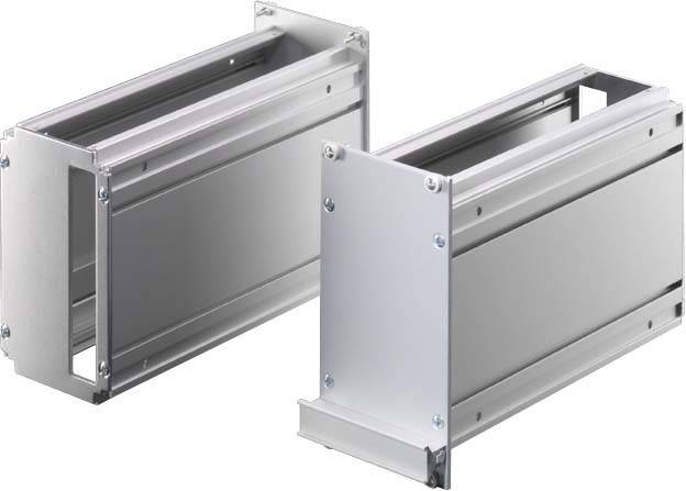 Zwei Metallauszüge mit L-förmigem Design zum Unterstützen und Gleiten von Schubladenpanels, mit seitlicher Montage und sichtbaren Schraublöchern.