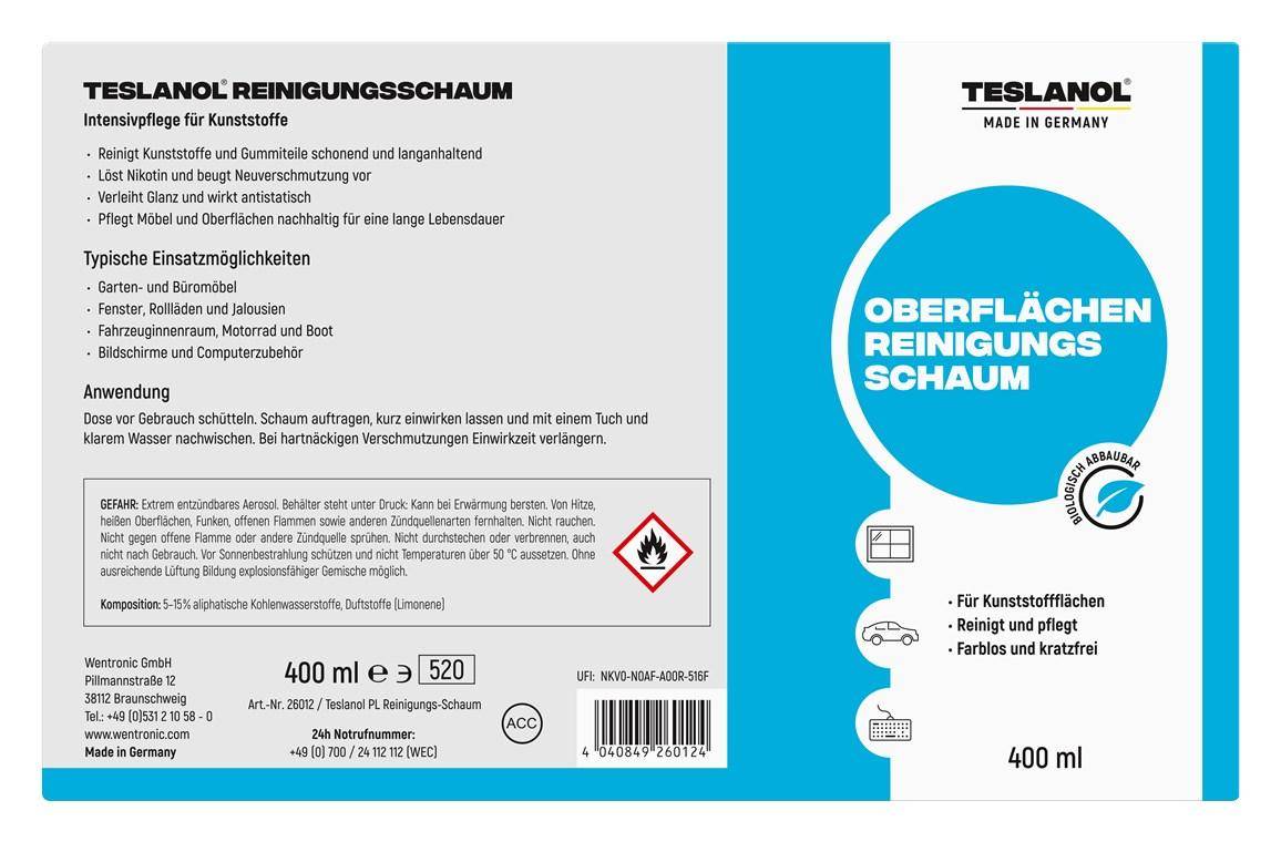 teslanol PL Kunststoff-Reinigungsschaum 400ml