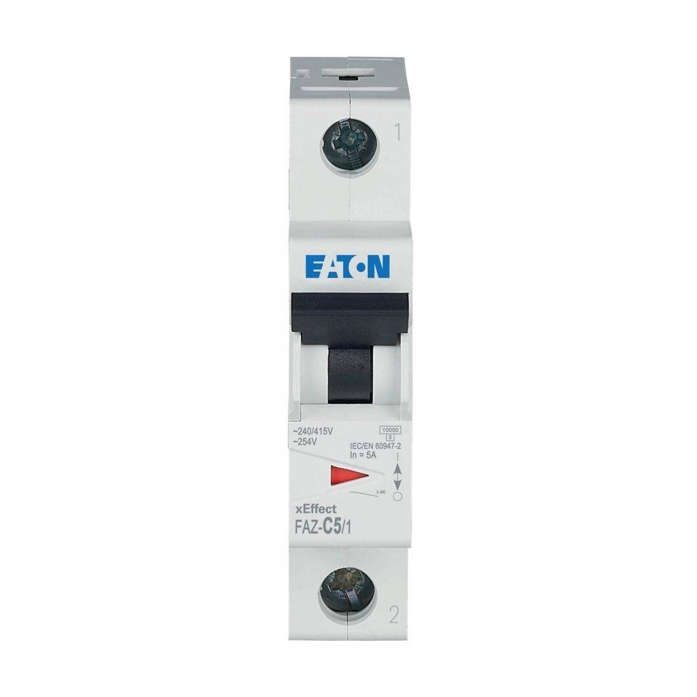 Leitungsschutzschalter, mit der Bezeichnung 'EATON', mit einem Schalter in Ausschaltposition und Spezifikationen, die 240/415V und 25A angeben.