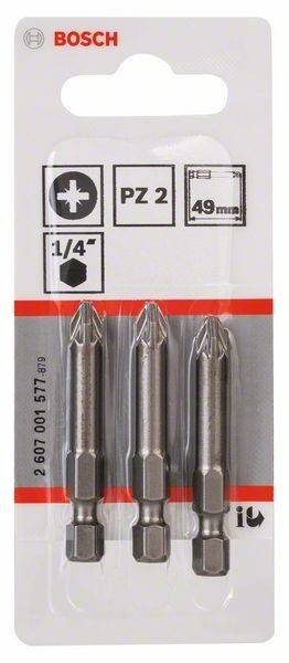 Drei PZ2-Schrauberbits in Verpackung, mit '1/4 Zoll' gekennzeichnet, typischerweise für Pozidriv-Schrauben verwendet.