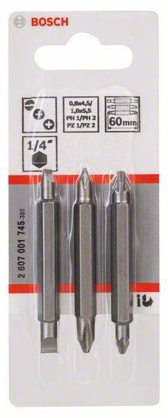 Packung mit drei Schraubendreher-Bits, gekennzeichnet mit '1/4 Zoll'.