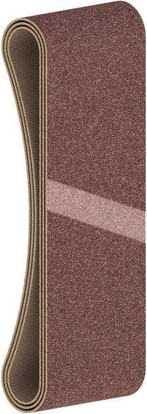 Nahaufnahme eines strukturierten braunen Riemens mit beige Kanten und Stoffdetail, möglicherweise Teil einer Tasche oder eines Accessoires.