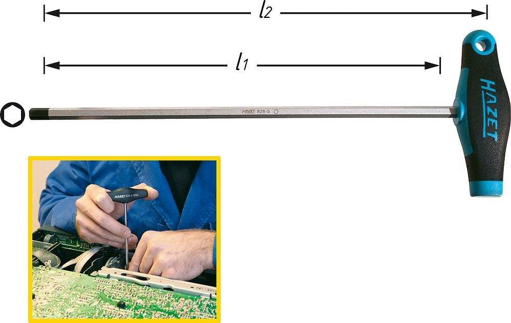Hazet Werkstatt Innen-Sechskantschraubendreher Schlüsselweite (Metrisch): 8 mm Klingenlänge: 200 mm (828-8)