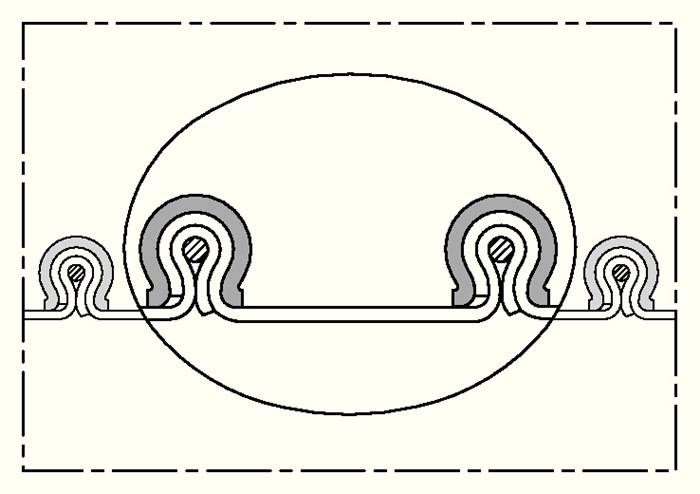 Querschnittsdiagramm einer Dosennaht, die ineinandergreifende Metallschichten zeigt, mit beschrifteten Schichten zur Verdeutlichung, die demonstriert, wie die Naht abgedichtet wird.