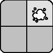 Ein 2x2-Blockpuzzle mit drei grauen Kacheln und einer Kachel mit einem Radiersymbol in der oberen rechten Ecke, was möglicherweise auf ein Lösch- oder Entfernungswerkzeug hinweist.