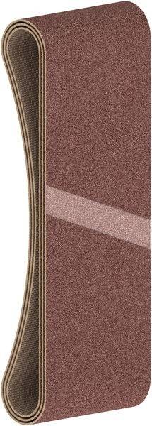 Eine Nahaufnahme von strukturiertem braunem Schleifpapier mit einem weißen Streifen, der diagonal darüber verläuft. Das Schleifpapier ist an der Kante geschichtet.