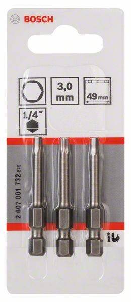 Schraubendreher-Bitsatz, sechskantig, 3,0 mm, 49 mm Länge, 1/4 Zoll Antrieb.