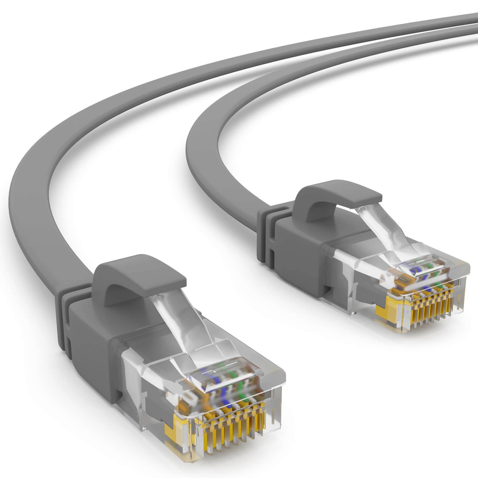 hb-digital 10m Patch Kabel CAT 6 Flachkabel bis zu 1000Mbit/s, U/UTP, PVC Mantel flach grau
