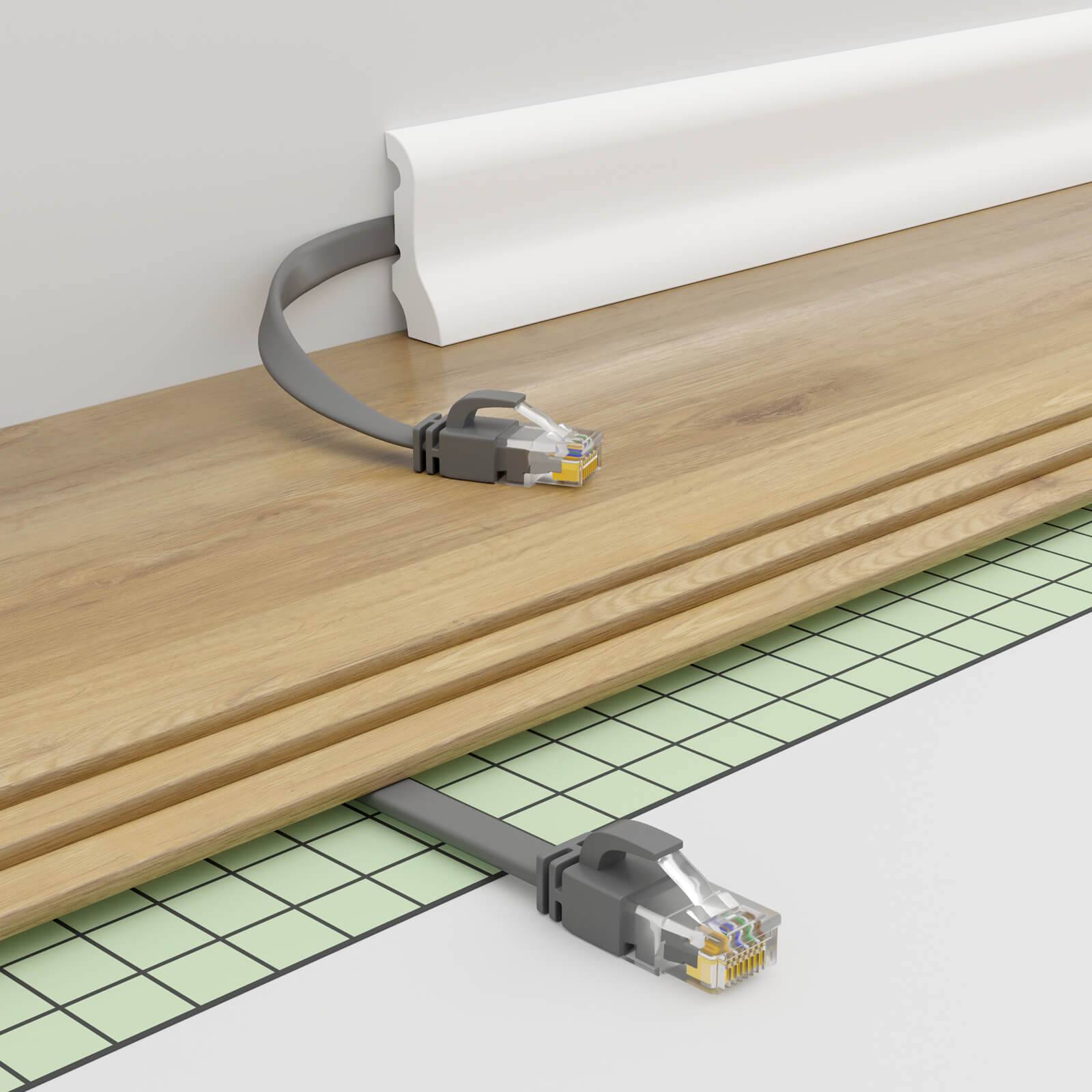 hb-digital 15m Patch Kabel CAT 6 Flachkabel bis zu 1000Mbit/s, U/UTP, PVC Mantel flach grau