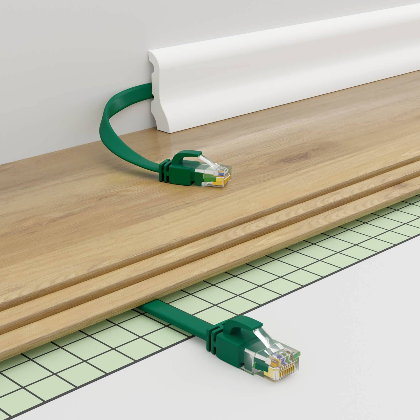 hb-digital 15m Patch Kabel CAT 6 Flachkabel bis zu 1000Mbit/s, U/UTP, PVC Mantel flach grün