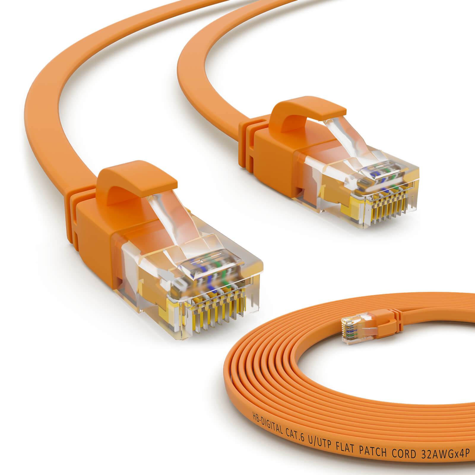 hb-digital 20m Patch Kabel CAT 6 Flachkabel bis zu 1000Mbit/s, U/UTP, PVC Mantel flach gelb