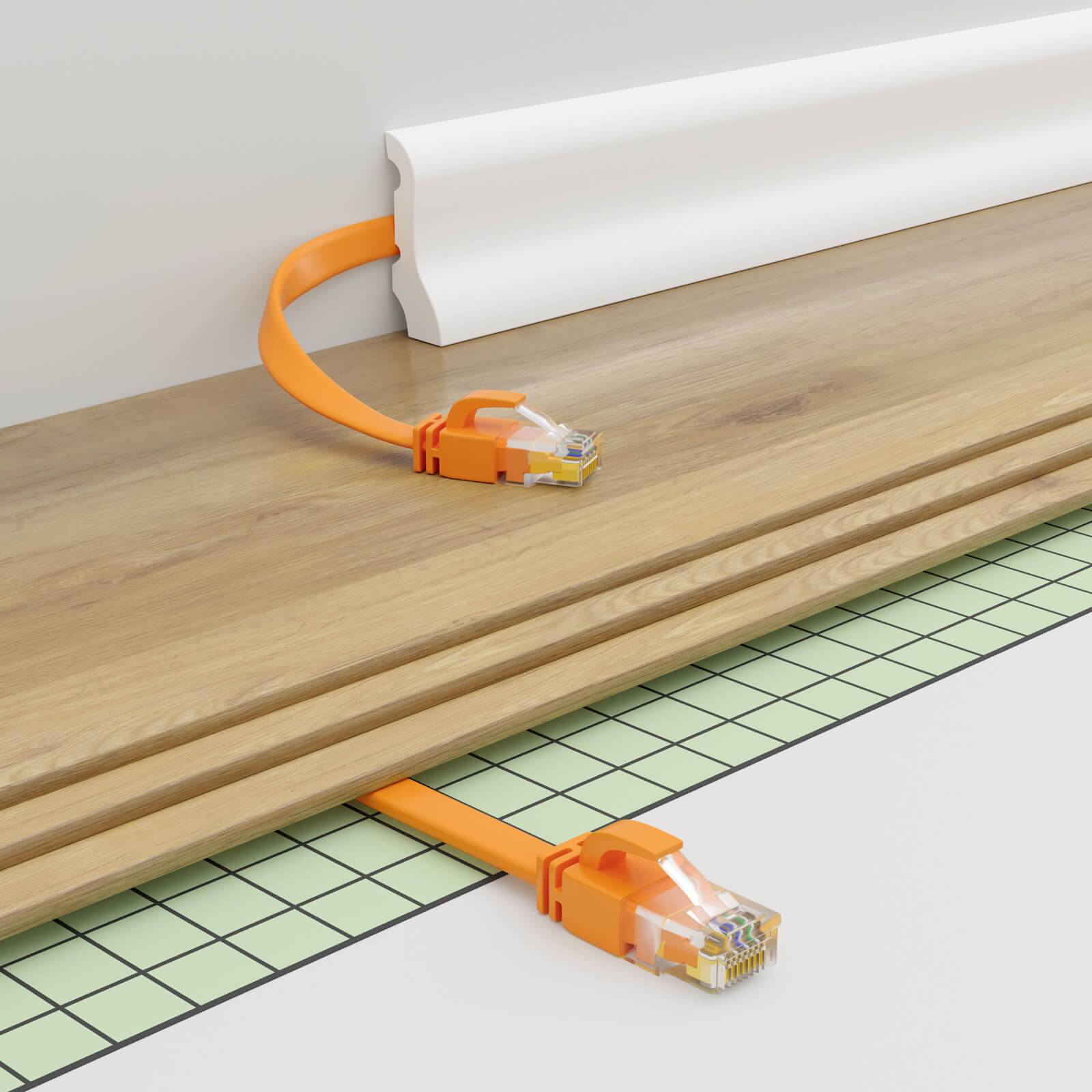 hb-digital 1m Patch Kabel CAT 6 Flachkabel bis zu 1000Mbit/s, U/UTP, PVC Mantel flach gelb