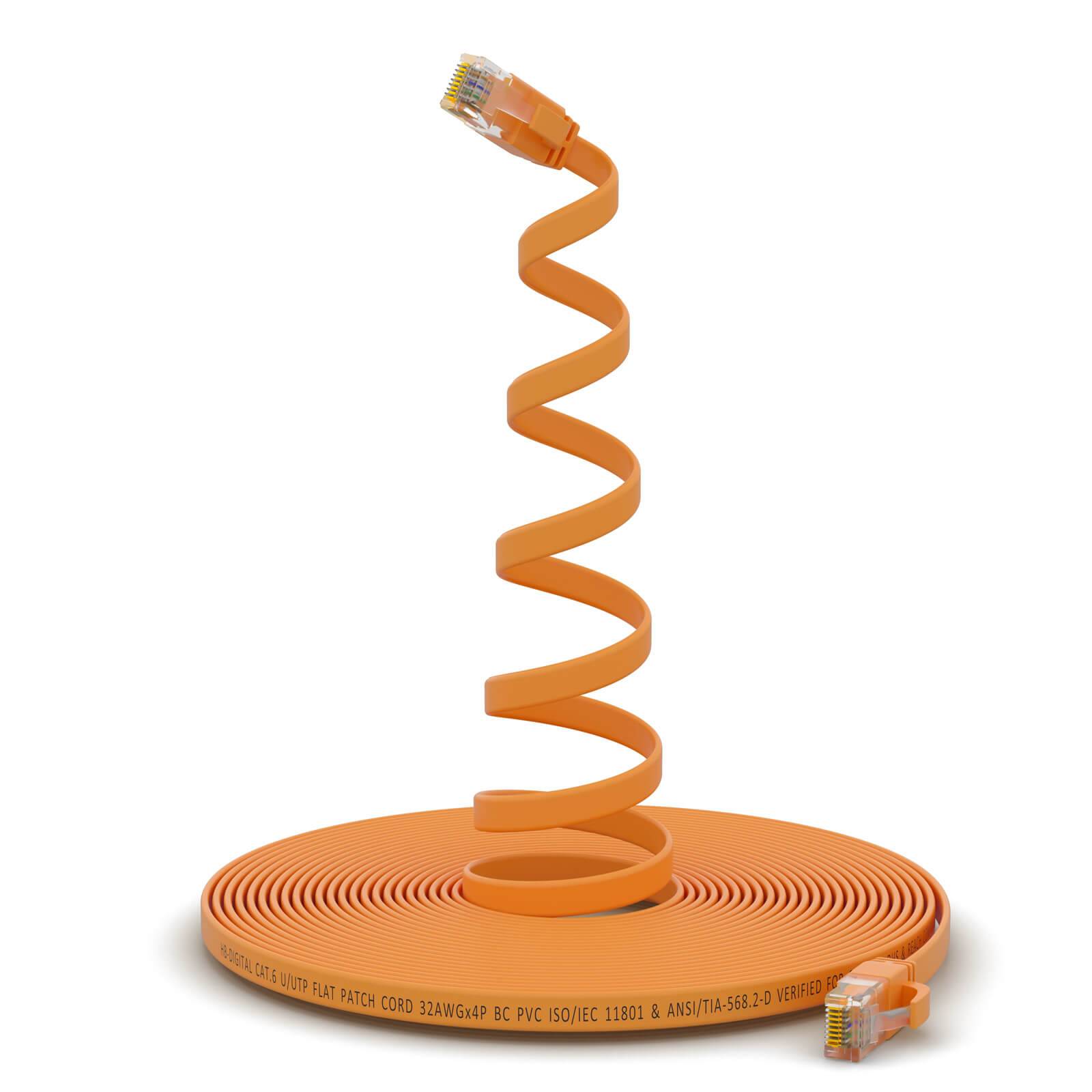 hb-digital 20m Patch Kabel CAT 6 Flachkabel bis zu 1000Mbit/s, U/UTP, PVC Mantel flach gelb