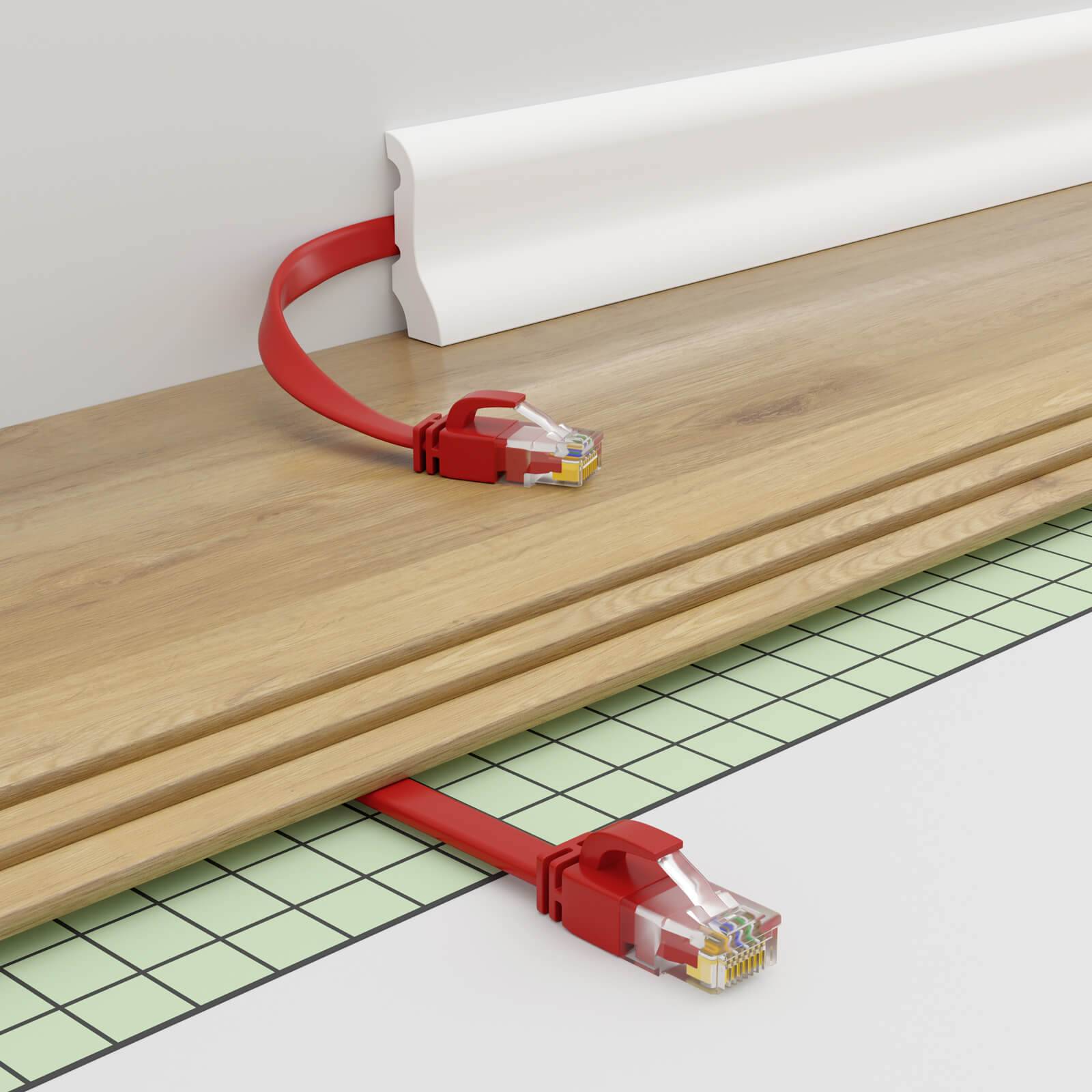 hb-digital 10m Patch Kabel CAT 6 Flachkabel bis zu 1000Mbit/s, U/UTP, PVC Mantel flach rot