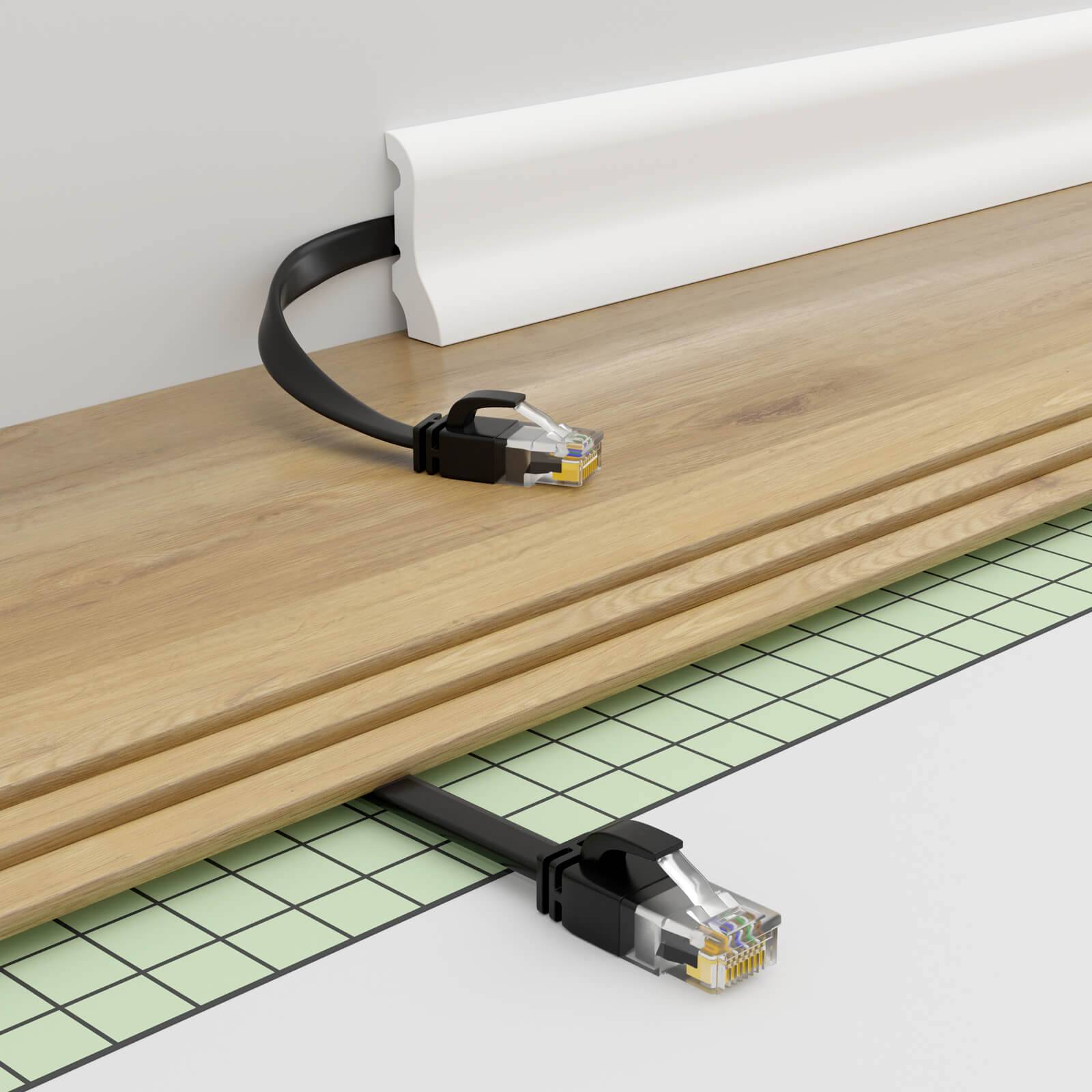 hb-digital 10m Patch Kabel CAT 6 Flachkabel bis zu 1000Mbit/s, U/UTP, PVC Mantel flach schwarz