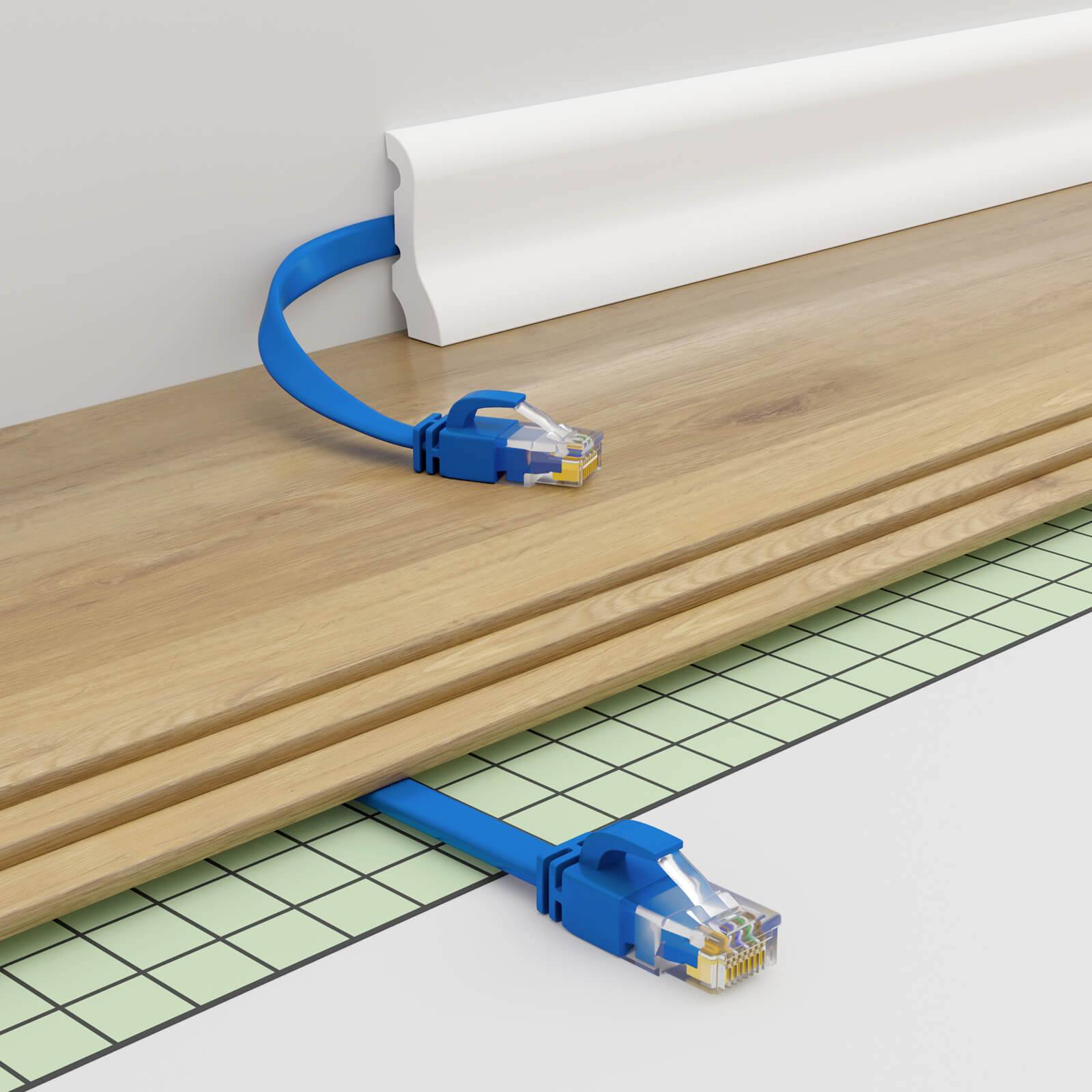 hb-digital 5m Patch Kabel CAT 6 Flachkabel bis zu 1000Mbit/s, U/UTP, PVC Mantel flach blau