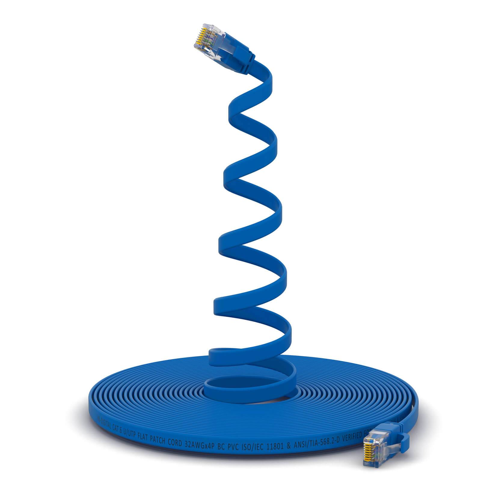 hb-digital 20m Patch Kabel CAT 6 Flachkabel bis zu 1000Mbit/s, U/UTP, PVC Mantel flach blau