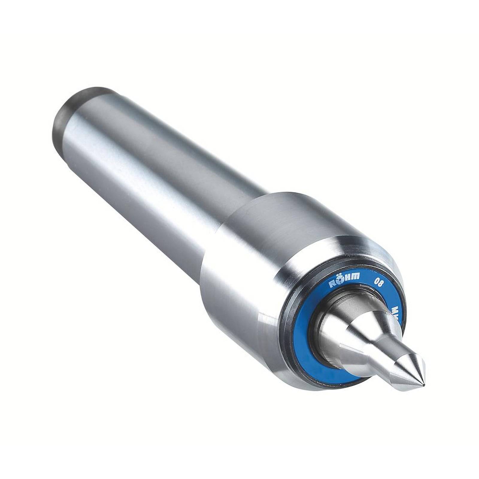 Eine metallische, konische Werkzeugkomponente mit blauem Akzent und graviertem Text, die in industriellen Bearbeitungsanwendungen verwendet wird.