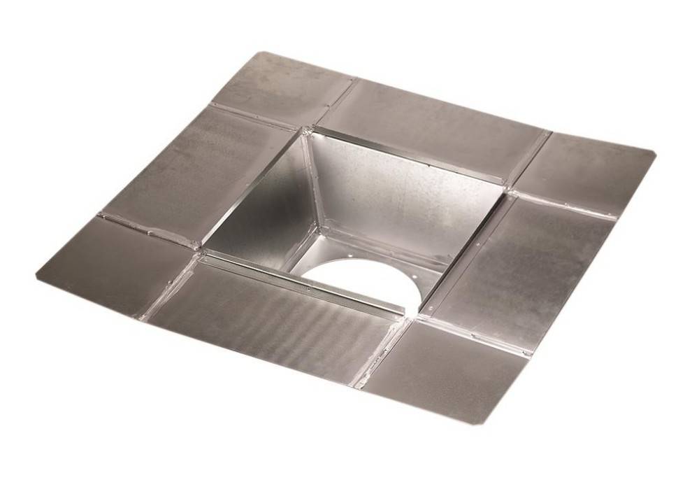 Ein Deckenluftverteiler aus Metall mit quadratischer Form und zentraler Öffnung, der zur gleichmäßigen Luftverteilung in Heizungs-, Lüftungs- und Klimaanlagen verwendet wird.