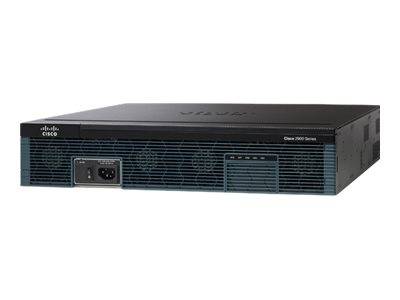 Vorderansicht eines Cisco-Netzwerk-Routers oder Switch-Geräts in einem schwarzen, Rack-montierbaren Gehäuse, gezeigt auf weißem Hintergrund.