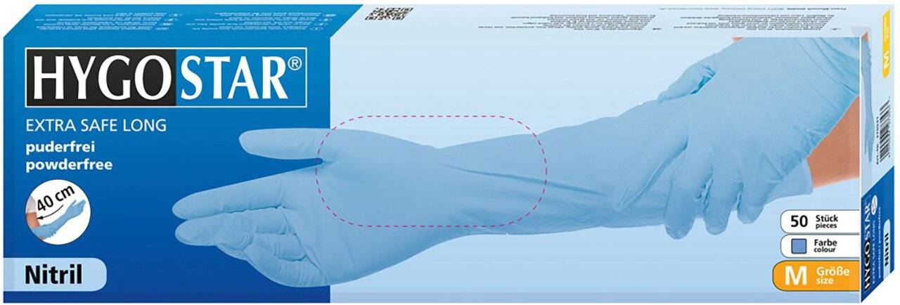 Hygostar Nitrilhandschuh EXTRA SAFE SUPERLONG, blau, Größe XL, 40cm, puderfrei