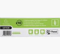 Grün-weiße Produktpaketaufkleber zeigt x10 Rollen, Barcode 40753E und „0% Phenol