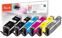 Fünf Brother-Tintenpatronen in Schwarz, Cyan, Magenta, Gelb und Grau, dargestellt mit Produktverpackung dahinter.
