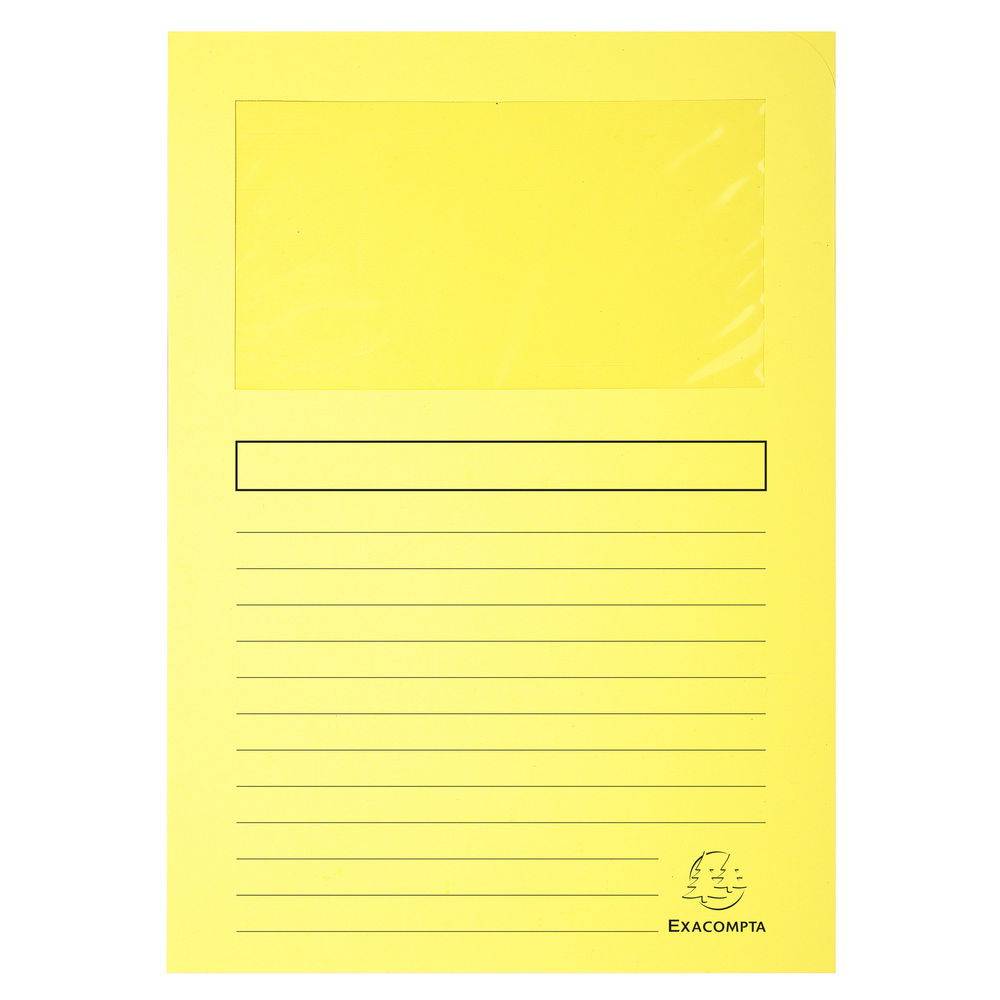 Exacompta Pack 100 Fenstermappen, A4, 160g, plastikfrei, Kanariengelb, 50159E