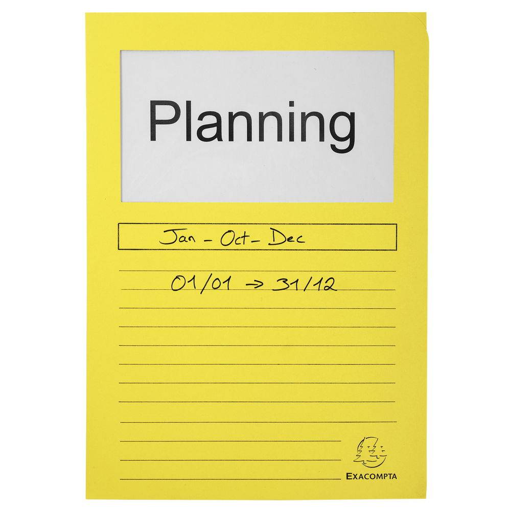 Exacompta Pack 100 Fenstermappen, A4, 160g, plastikfrei, Kanariengelb, 50159E