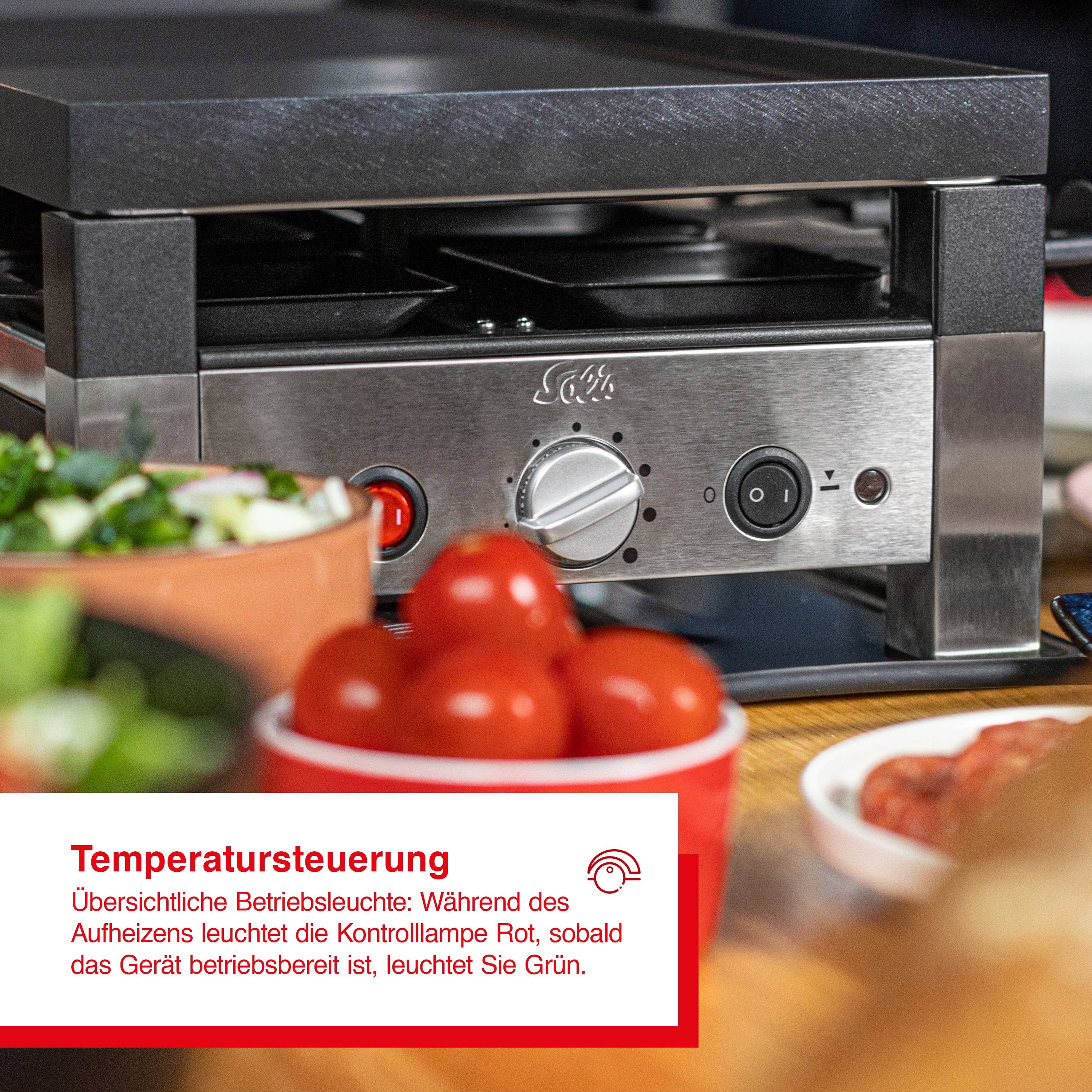 Solis 5 in 1 Raclette Tischgrill, 1400 W, 8 Personen, Mini Pizza Mini Wok Crepes
