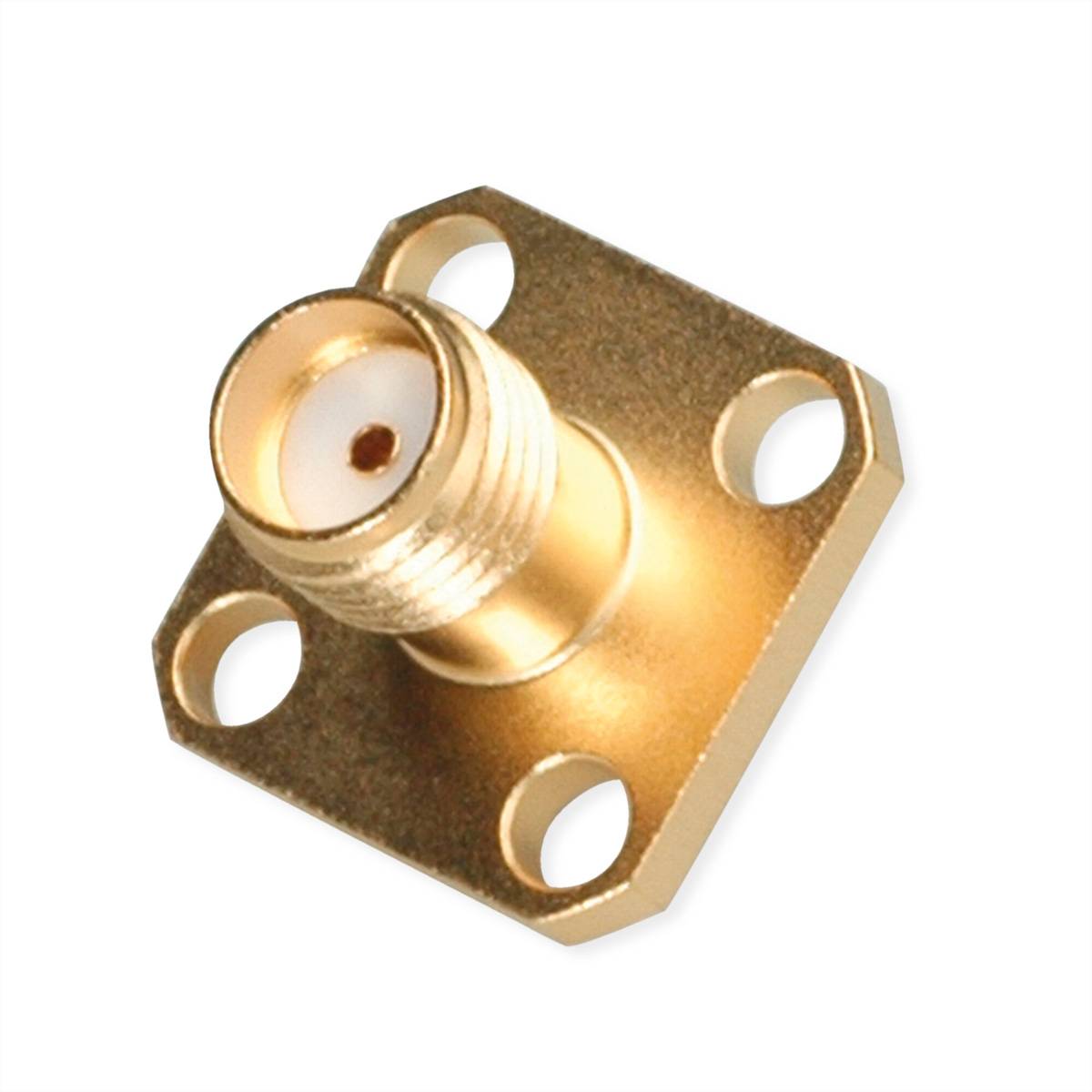 Ein vergoldeter HF-Stecker mit vier Schraubenlöchern, der für elektrische Verbindungen in Kommunikationsgeräten verwendet wird.