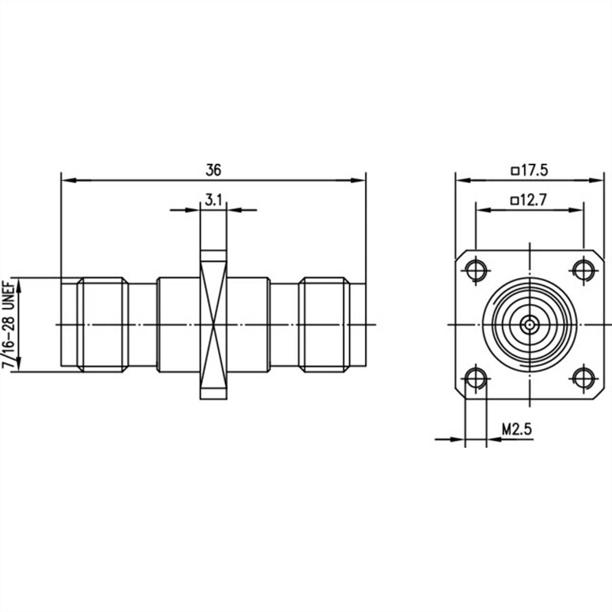 TELEGÄRTNER TNC-Verbinder 50 Ohm Buchse / Buchse für Einbau