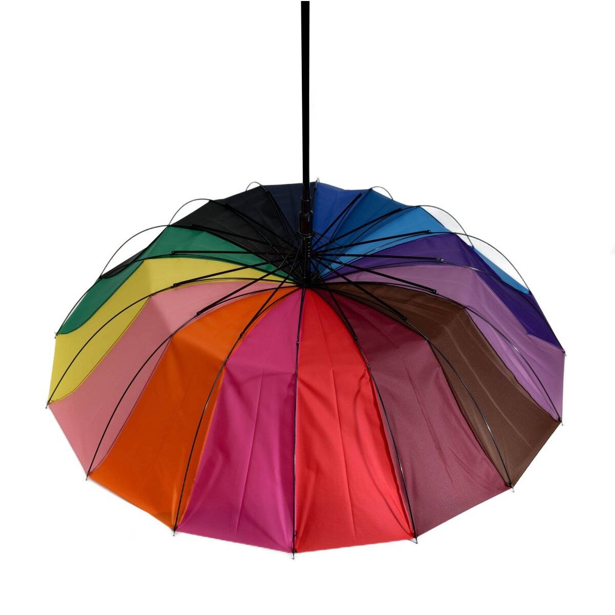 Metallstockschirm in Regenbogenfarben, 65 cm Fiberglas-Stange, mit Ledergriff ?110 cm