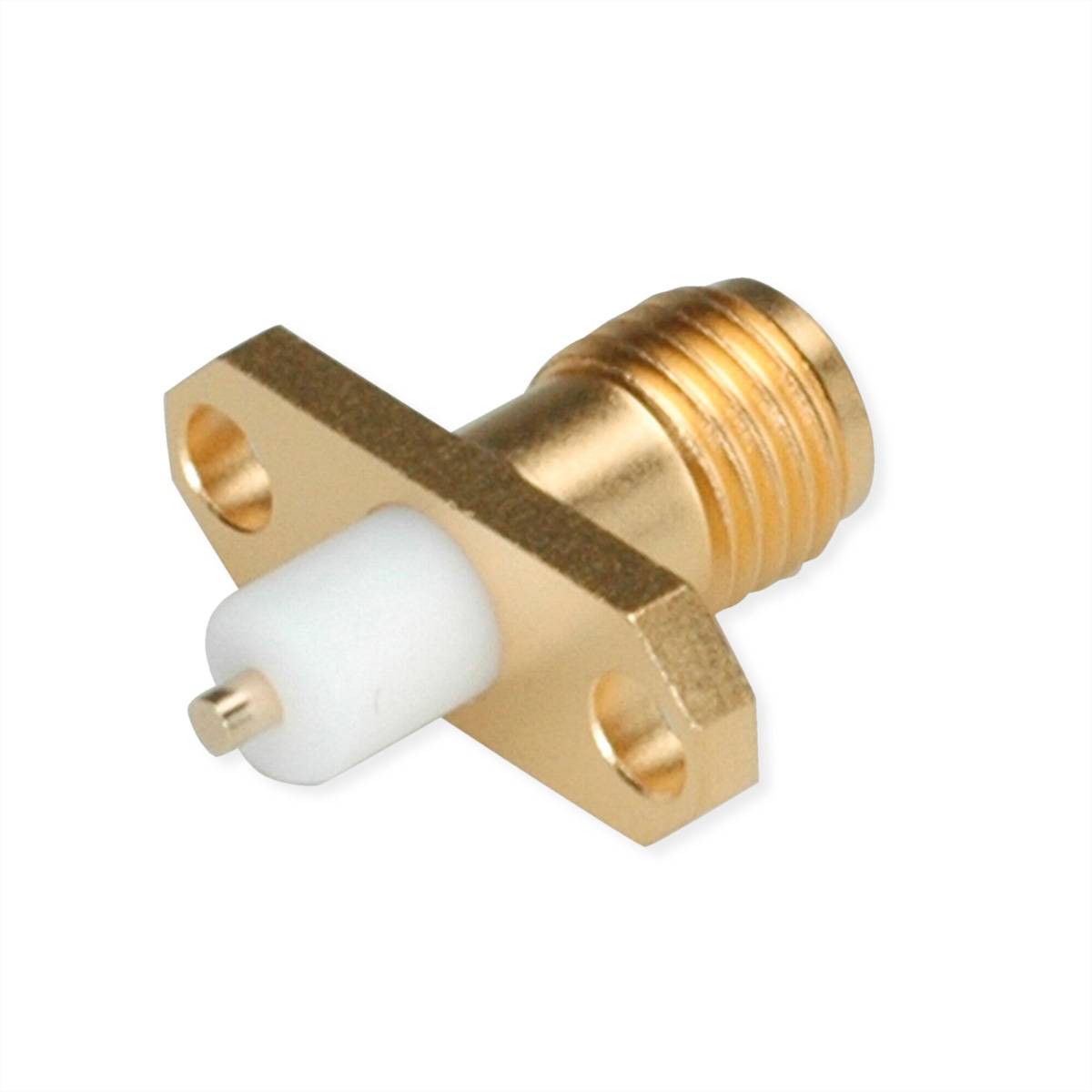 Ein Metallstecker vom Typ BNC für Koaxialkabel mit einem gezackten Mittenkontakt und Außengewinde für sichere Verbindung.