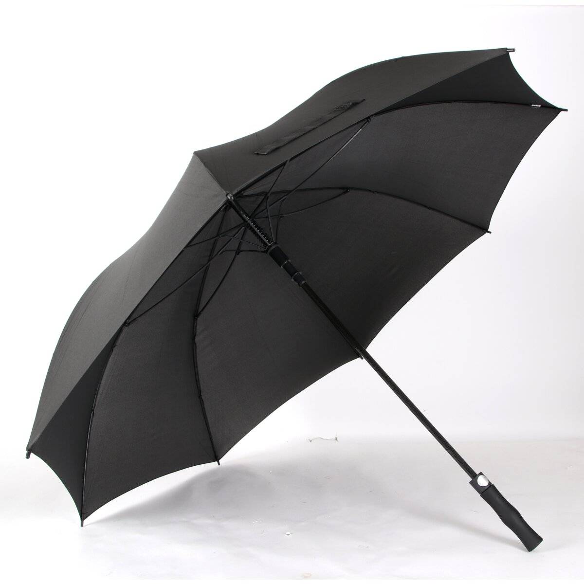 Fiberglasstockschirm 130 cm ,Gummi -Handgriff, 190T Pongee-Bespannung in Schwarz