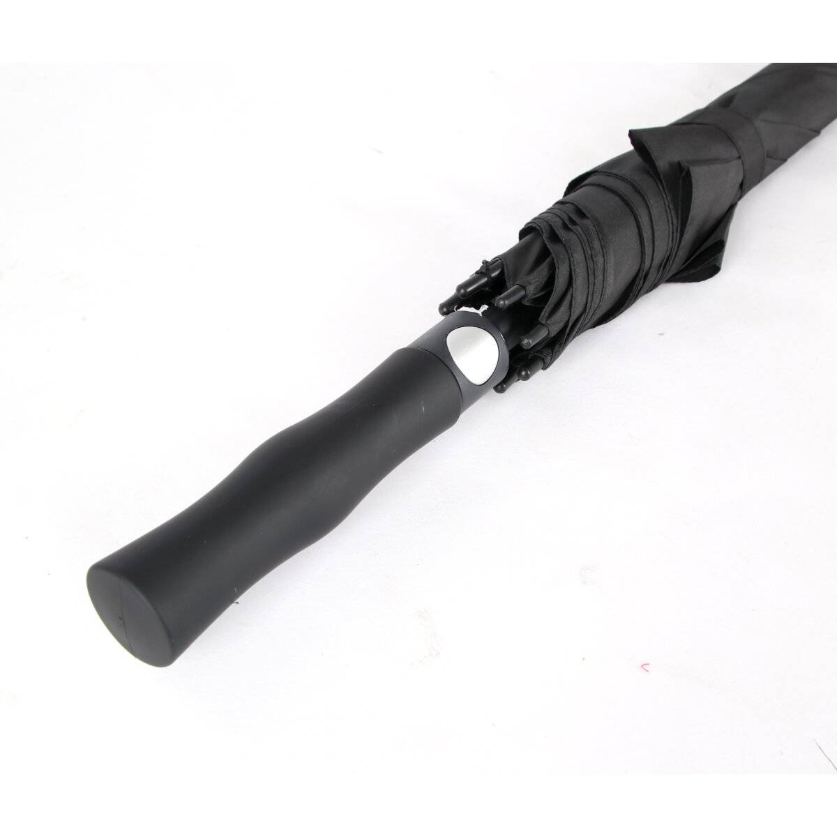 Fiberglasstockschirm 130 cm ,Gummi -Handgriff, 190T Pongee-Bespannung in Schwarz
