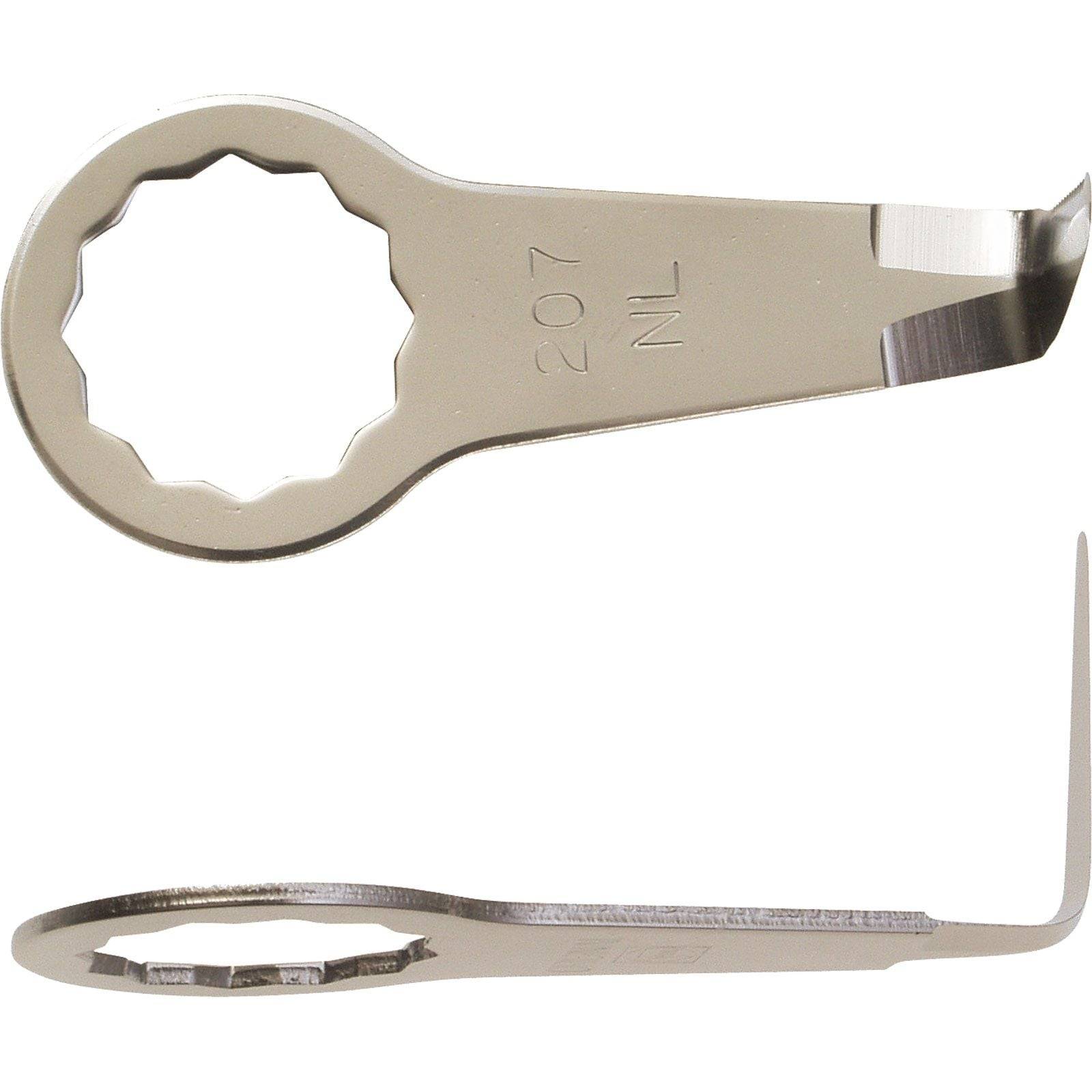 Ein metallisches mechanisches Werkzeug mit einer gezahnten kreisförmigen Öffnung an einem Ende und einem spitzen Haken am anderen Ende, das für spezielle Einstellungen verwendet wird.