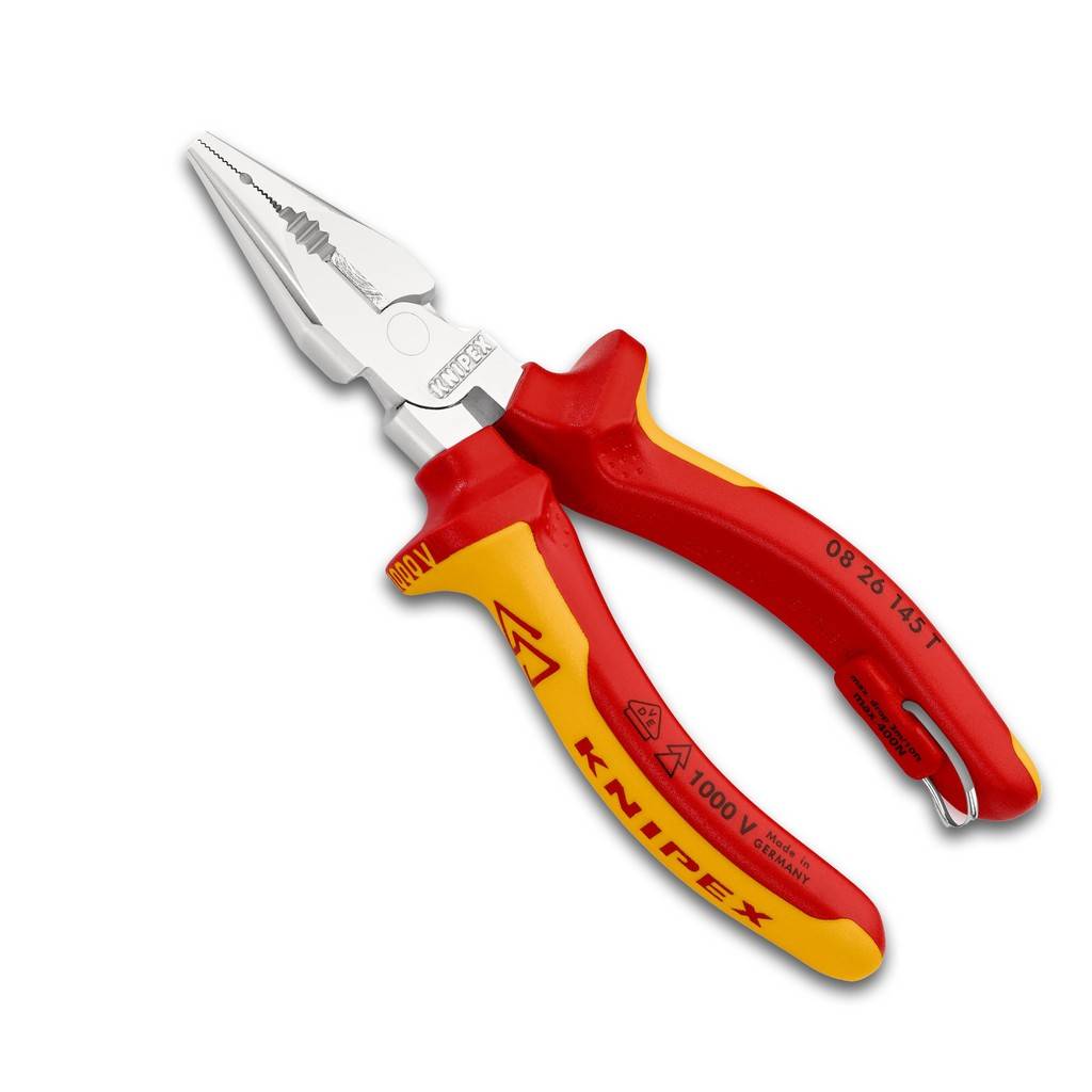08 26 145 T Spitz-KombizangeKleine Kraft-Kombizange mit spitzem Maul. Für alle gängigen Installations- und Reparaturarbeiten besonders handlich idea