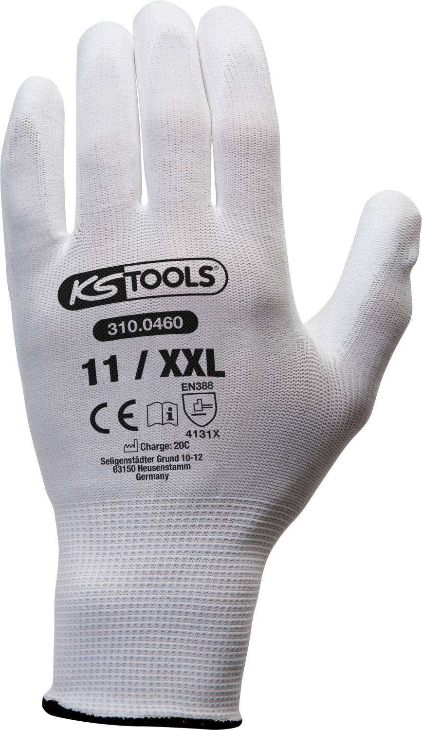 KS TOOLS Mikro-Feinstrickhandschuhe-weiß, 11, 12 Paar