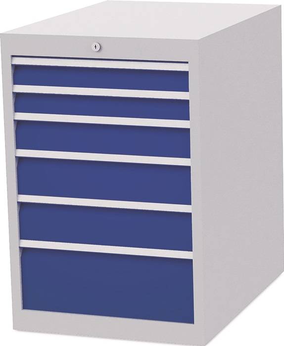 Schubladenschrank H819xB555xT736mm lichtgrau/blau 6 Schubl.