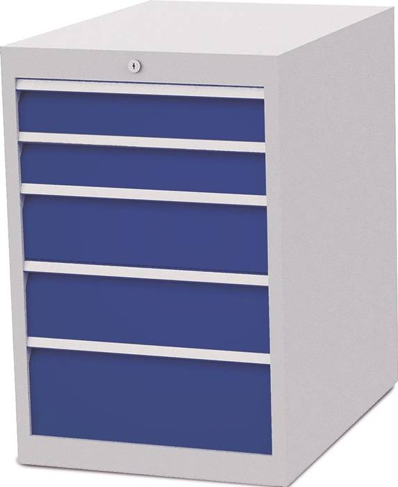 Schubladenschrank H819xB555xT736mm lichtgrau/blau 5 Schubl.