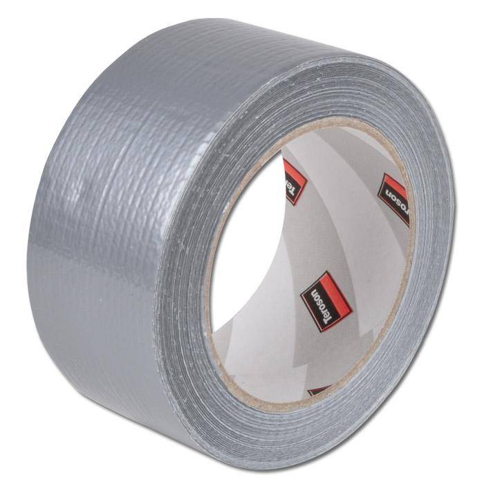 Eine Rolle graues Klebeband auf weißem Hintergrund.